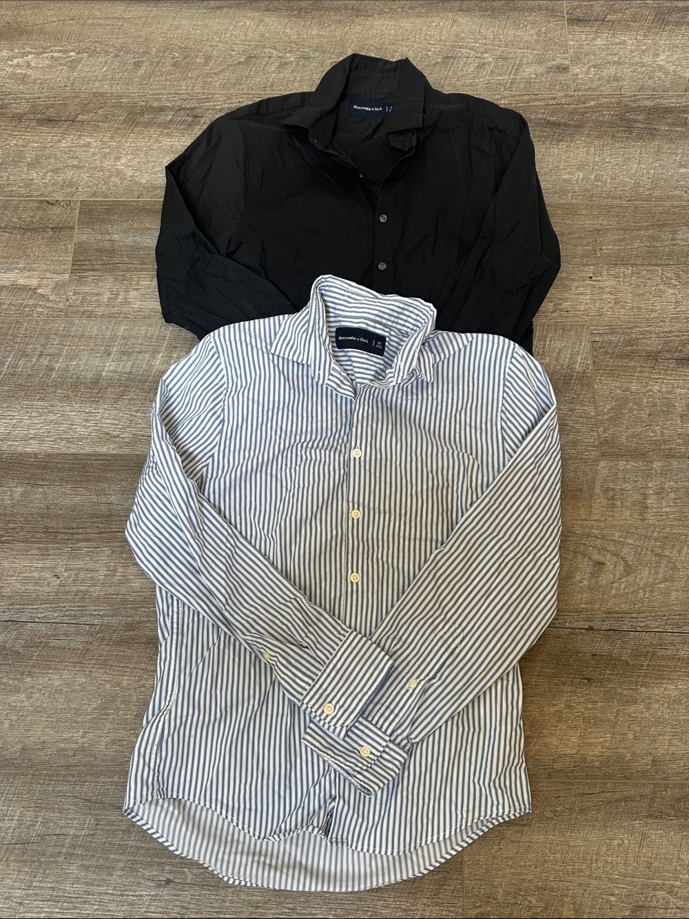 Abercrombie Men’s Black Button-Down & Blue-White Stripe Shirt bundle (size XS)